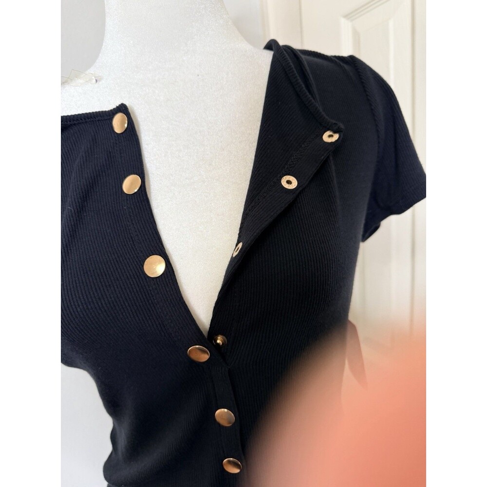 Heart Hips Black Button Midi Dress Size M - Picture 5 of 12